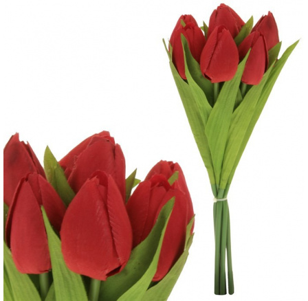 Tulipán - umělá kytice, 7 květů, barva červená