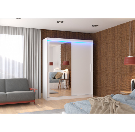 Posuvná skříň se zrcadlem a LED osvětlením TOM 180 Bílá+Bílá