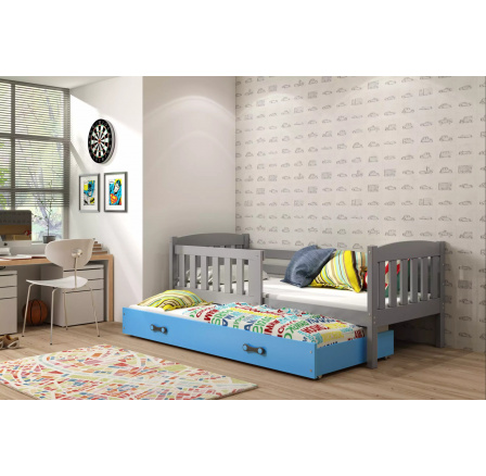 Dětská postel KUBUS s přistýlkou 90x200 cm, bez matrací, Grafit/Modrá