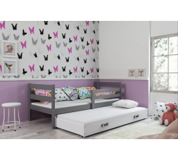 Dětská postel ERYK s přistýlkou 90x200 cm, včetně matrací, Grafit/Bílá