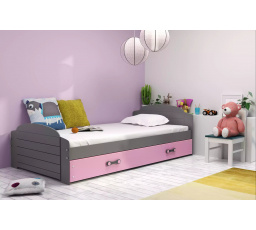 Dětská postel LILI 90x200 cm se šuplíkem, s matrací, Grafit/Růžová
