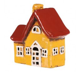 Domeček keramický - LED osvětlení, žlutý s červenou střechou