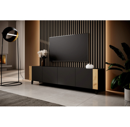 Tv komoda FARO, černá matná/ černá matná/ dub craft