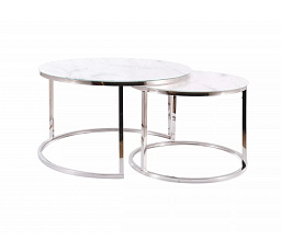 Konferenční stůl ATLANTA B - set 2 stolů, bílý efekt mramoru/chrom