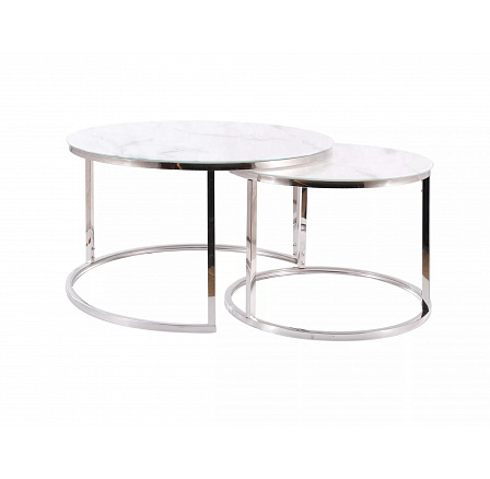 Konferenční stůl ATLANTA B - set 2 stolů, bílý efekt mramoru/chrom Konferenční stůl ATLANTA B - set 2 stolů, bílý efekt mramoru/chrom