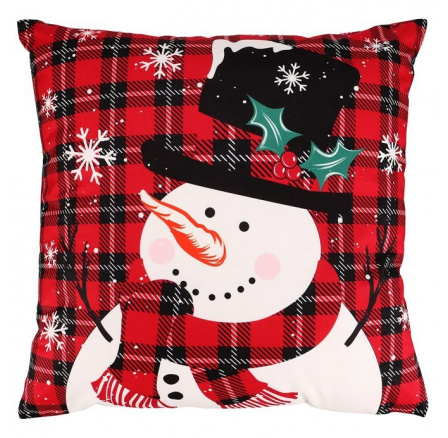 Polštář s výplní - se sněhulákem, sametový, 45 x 45 cm