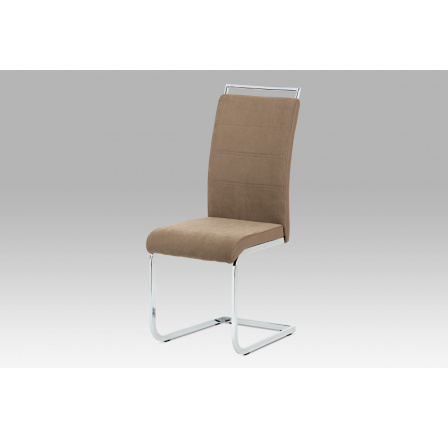 Jídelní židle lanýžová látka + hnědá koženka / chrom