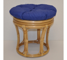 Ratanová taburetka velká medová polstr tmavě modrý melír