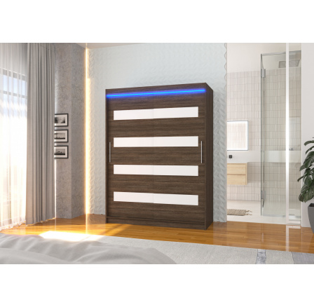 Posuvná skříň s lacobelem a LED osvětlením MARTINEZ 150 Choco+White Lacobel
