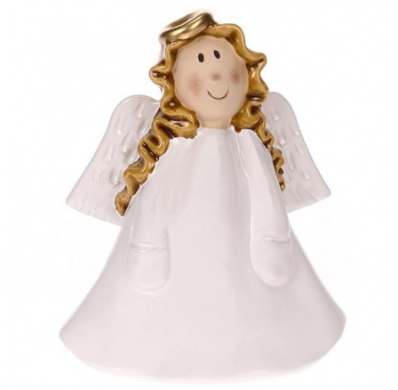 Anděl - keramická figurka, bílé šaty