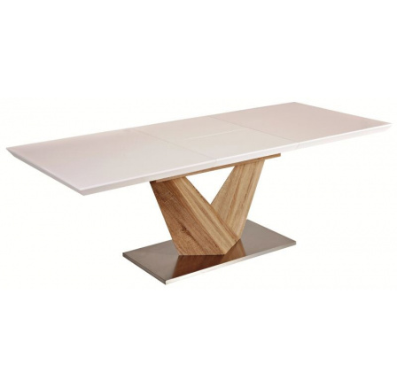 Jídelní stůl ALARAS, bílý lak/dub sonoma - 160(220)x90