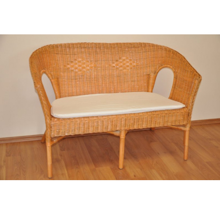 Ratanová lavice Fabion medová s polstrem bílým