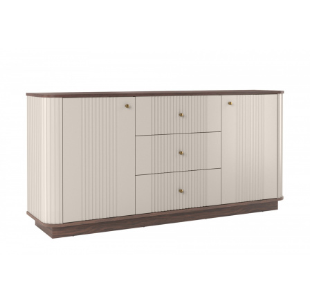 VESPER KOMODA 160 2D3SZ - kašmír mdf / ořech / zlaté úchyty / sokl