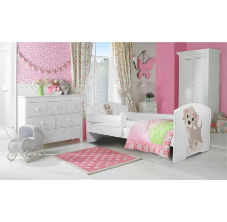 Postel s matrací a zábranou PEPE DOG 140x70 Bílá Postel s matrací a zábranou PEPE DOG 140x70 Bílá