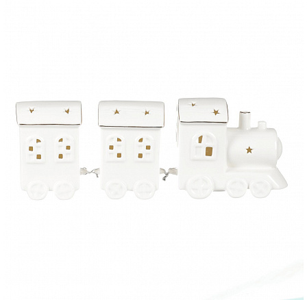 Vláček s vagónky - porcelán, LED osvětlení, barva bílá Vláček s vagónky - porcelán, LED osvětlení, barva bílá