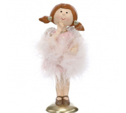 Dívka s péřovou sukýnkou - polyresin, barva růžová