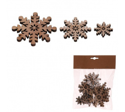 Sněhové vločky - dřevo, mix 3 vel., přírodní b., cena za balení (18 ks)