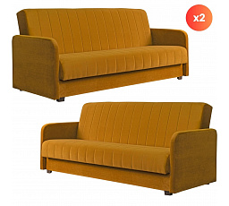 Sada 2x Rozkládací Pohovka PORTO Hořčicová Sametová