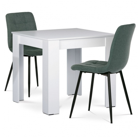 Jídelní set 1+2, stůl 80x80 cm, bílá MDF, židle zelená látka, černý lak