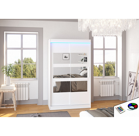 Posuvná skříň se zrcadlem a LED osvětlením KOLORADO 120 Bílá Posuvná skříň se zrcadlem a LED osvětlením KOLORADO 120 Bílá