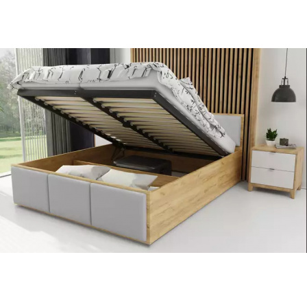 Ložnicová postel Panamax z dubu kraft, s jasanovou výplní, bez matrace 160 x 200