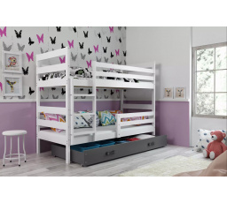 Dětská patrová postel ERYK se šuplíkem 80x190 cm, včetně matrací, Bílá/Grafit