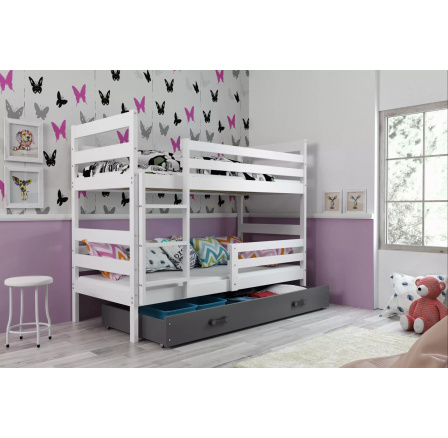 Dětská patrová postel ERYK se šuplíkem 80x190 cm, včetně matrací, Bílá/Grafit