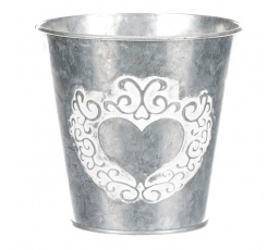Obal kovový - dekor srdce, barva stříbrno-bílá