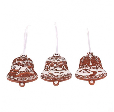 Zvonek perníkový - závěsný, polyresin, mix 3, cena za 1 ks