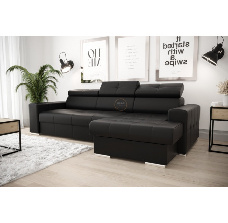 Rohová sedací souprava MARGO 160x250 přírodní kůže - černá kůže , pravá - K-70
