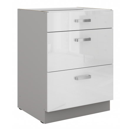 Dolní skřínka BIANCA - 60 D 3S BB, Šedá / Bílý lesk