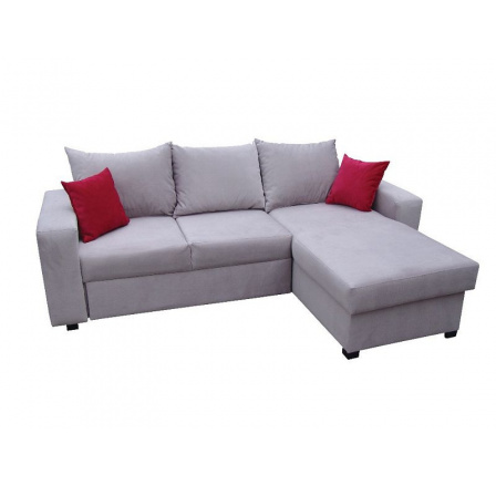 Rohová sedací souprava PEPE, Levá, světle šedá/červené polštářky