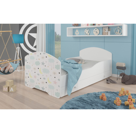 Postel dětská PEPE GALAXY 160x80 Bílá s matrací a zásuvkou