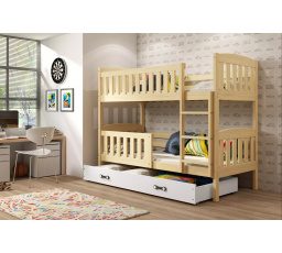 Dětská patrová postel KUBUS se šuplíkem 90x200 cm, včetně matrací, Přírodní/Bílá