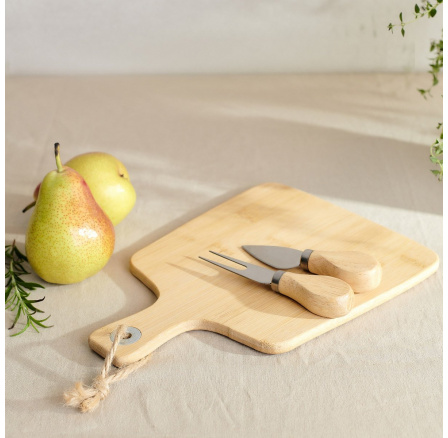 BAMBOU Servírovací prkénko se sadou nožů přírodní 26x19 cm