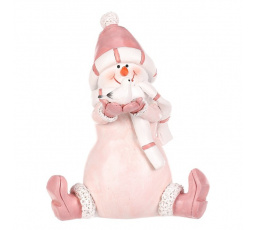 Sněhulák - polyresiová figurka, sedící, růžový obleček a čepka