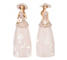 Dáma v klobouku - polyresin, květinové šaty, mix 2, cena za 1 ks