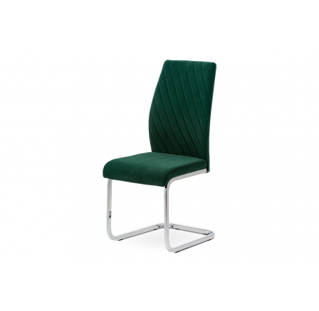 Jídelní židle, zelená sametová látka, kovová pohupová chromovaná podnož