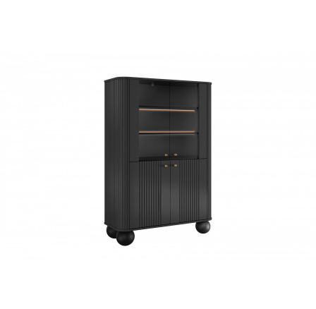 VESPER VITRÍNA 103 4D - černý MDF / černý MDF / zlaté úchyty / nohy koule