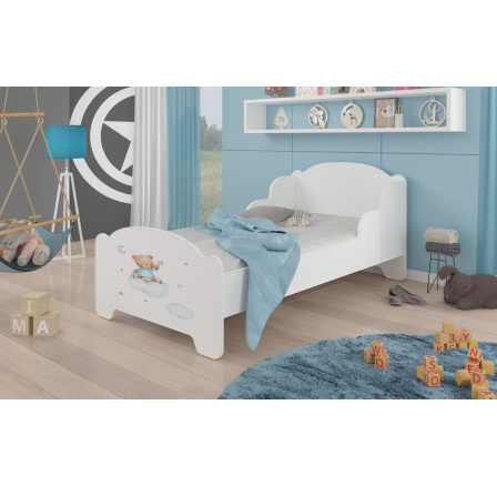 Dětská postel AMADIS s matrací 140x70 cm, Bílá/Teddy Bear and Cloud
