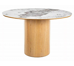 Jídelní stůl RONDO Ceramic 120 cm, Pandoro Bílý Lesk / Dub
