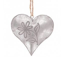 Srdce závěsné - kovová dekorace, barva stříbrná