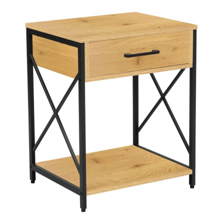 Noční stolek přírodní dub/černý rám SN7-FX