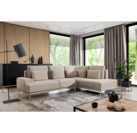 Rohová sedací souprava do obývacího pokoje Nicole L pravá - béžová Crown 2 Béžová/zlaté nožky