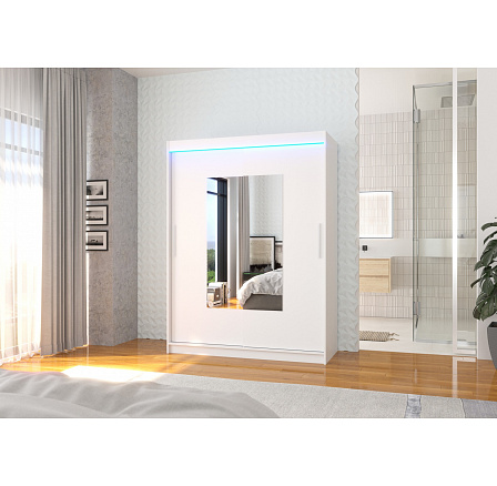 Posuvná skříň se zrcadlem a LED osvětlením DORRIGO 150 Bílá Posuvná skříň se zrcadlem a LED osvětlením DORRIGO 150 Bílá