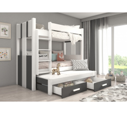 Patrová postel 3 místná ARTEMA 200x90 Bílá+Antrakitová s matracemi