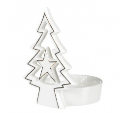 Svícen na kónickou svíčku - porcelán, stromek a hvězda, bílý