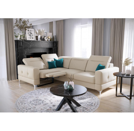 Rohová sedací souprava MALIBU , relax přírodní kůže 185x250 cm - levá, Kůže ecru