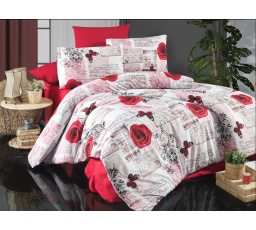 Povlečení krep 140x200, 70x90cm Red roses nitěný knoflík