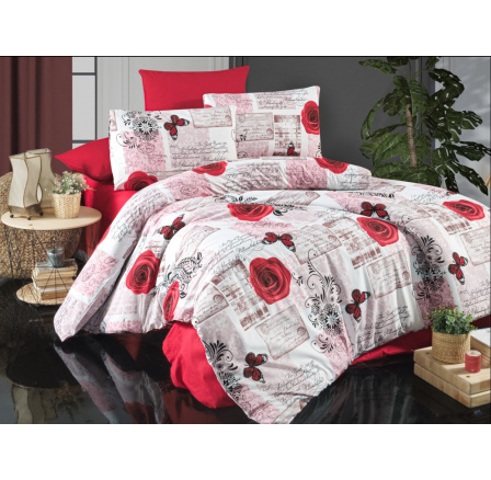 Povlečení krep 140x200, 70x90cm Red roses nitěný knoflík